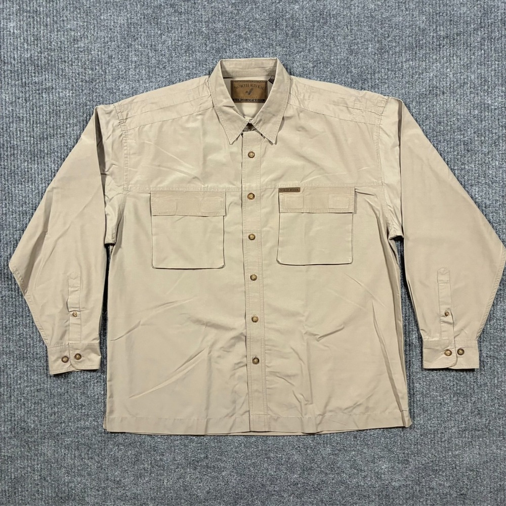 North River Outfitters Mens Utility Shirt Size L Khaki Button Up Hiking Outdoor